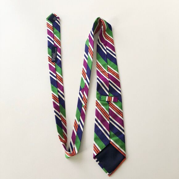 Ralph Lauren Repp Tie Bold Stripes Green Orange Purple Navy White Made Italy - Picture 3 of 7